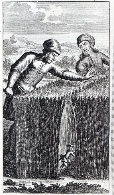 Gulliver is Discovered by a Farmer in Brobdingnag, Illustration from 